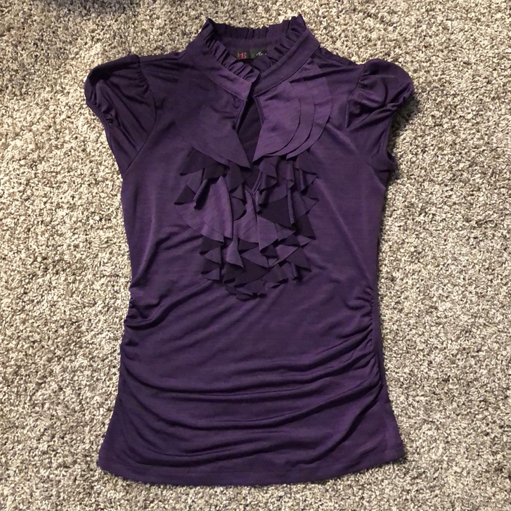 Purple Ruffle Keyhole Neck Blouse